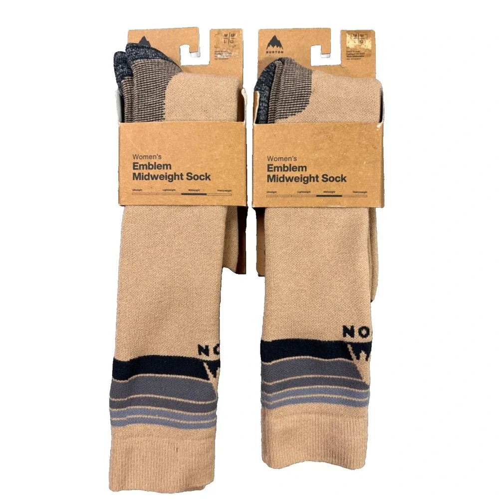 NEW 2‎ Pair Burton Women's Emblem Midweight Socks snowboard ski taupe M/L  7-10